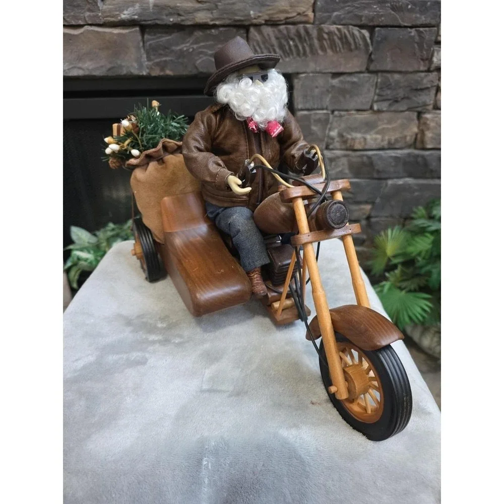 15 Inch Santa on a Wooden Motorcycle with SideCar